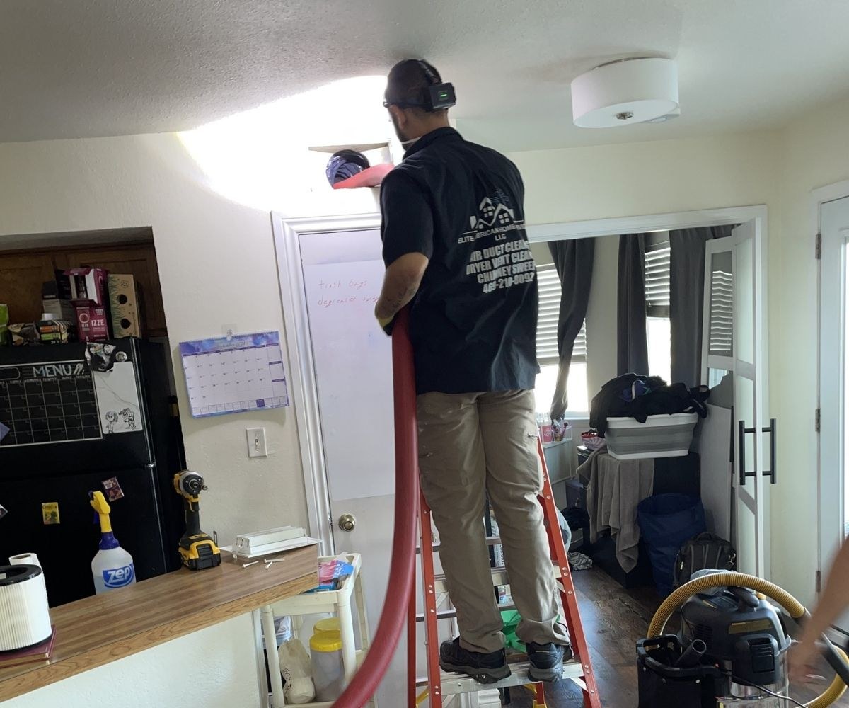 Air duct cleaning work in a Dallas-Fort Worth home