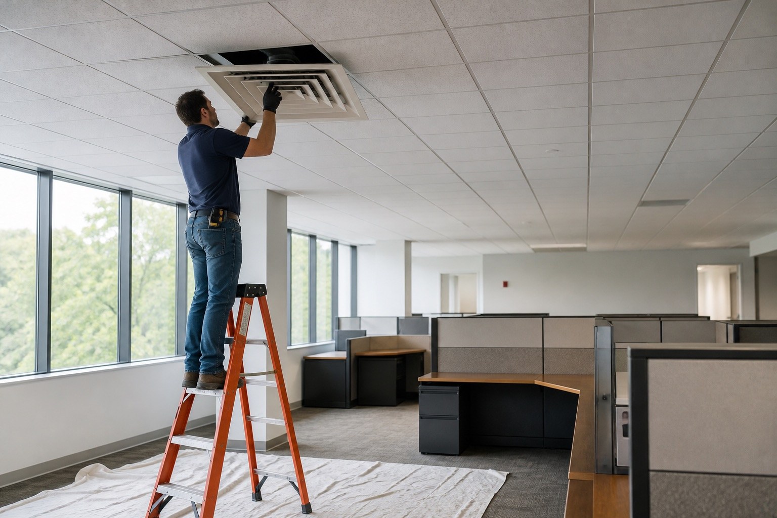 A ceiling diffuser in a commercial office space